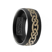 TIDUS Torque Black Cobalt Flat Wedding Band Matte Finish Laser Celtic Design - 9 mm - Larson Jewelers