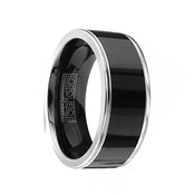 TINGLE Torque Black Cobalt Flat Wedding Band Polished Finish Dual Grooved Edges - 9 mm - Larson Jewelers