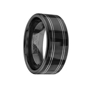 VAAN Torque Black Cobalt Flat Wedding Band Polished Finish Dual Edge Laser Design - 9 mm - Larson Jewelers