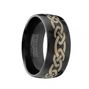 VAKARIAN Torque Black Cobalt Wedding Band Polished Finish Laser Celtic Center Design - 9 mm - Larson Jewelers