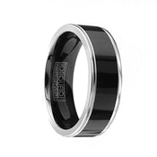 VALENTINE Torque Black Cobalt Flat Wedding Band Polished Finish Dual Grooved Edges - 7 mm - Larson Jewelers