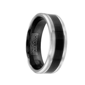 VEGA Torque Black Cobalt Flat Wedding Band Center Polished Finish with Brushed Beveled Edges - 7 mm - Larson Jewelers