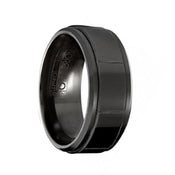 SHADOW Torque Black Cobalt Wedding Band Polished Finish Vertical Line Grooves Beveled Edges- 9 mm - Larson Jewelers