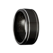 MARTH Torque Black Cobalt Wedding Band Brushed Center with Dual Groove Accents Round Edges - 9 mm - Larson Jewelers