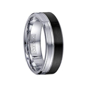 MILES Torque Two Toned Black Cobalt Wedding Band Brushed Grooved Center Design Beveled Edges - 7 mm - Larson Jewelers