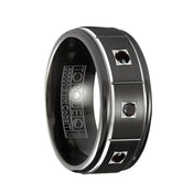 RAYMAN Torque Black Cobalt Brushed Wedding Band Center Black Diamond Accents with Dual White Grooves - 9 mm - Larson Jewelers