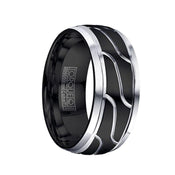 MORTE Torque Black Cobalt Wedding Ring Polished Center Design Brushed Beveled Edges - 9 mm - Larson Jewelers