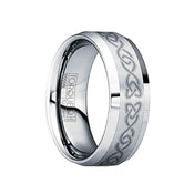 HADRIANUS Beveled & Polished Tungsten Wedding Band with Engraved Celtic Motif - 8mm - Larson Jewelers