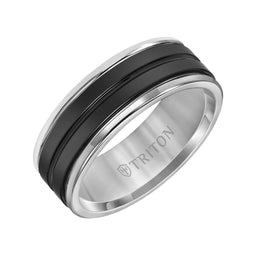 GODDARD Polished Finish Tungsten Carbide Comfort Fit Ring with Polished Grooved Black Ceramic Center by Triton Rings - 8 mm - Larson Jewelers