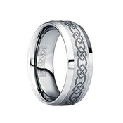 HERMINIUS Brushed & Polished Tungsten Wedding Ring with Engraved Celtic Pattern - 8mm - Larson Jewelers