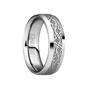 HORATIUS Beveled Tungsten Wedding Band with Brushed Engraved Triangular Pattern - 8mm - Larson Jewelers