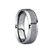 MAXIMILIANUS Engraved Greek Key Tungsten Wedding Ring with Beveled Edges - 8mm - Larson Jewelers