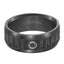 9MM Black Tungsten Carbide Center Corrugated Texture with Bright Polished Rims and single Black Diamond Comfort Fit Band - Larson Jewelers