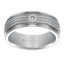 FALCON White Tungsten Carbide Comfort Fit Wedding Band with White Diamond Setting and Multi Coin Edged Center by Triton Rings - 7.5 mm - Larson Jewelers