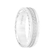 14k White Gold Wedding Band Domed Sandblasted Center Design with Milgrain Rope Edges- 7 mm - Larson Jewelers