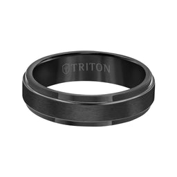 ELROY Raised Brush Finished Center Black Tungsten Carbide Comfort Fit Band with Polished Step Edges by Triton Rings - 6 mm - Larson Jewelers