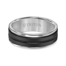 GODDARD Polished Finish Tungsten Carbide Comfort Fit Ring with Polished Grooved Black Ceramic Center by Triton Rings - 8 mm - Larson Jewelers