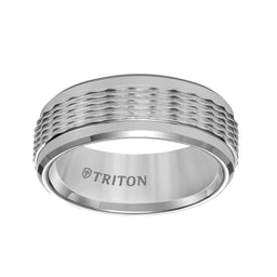 Grey Tungsten Wedding Ring with Wavy Textured Center & Polished Beveled Edges by Triton Rings - 8mm - Larson Jewelers