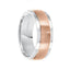 14k White & Rose Gold Wedding Band Flat Satin Brushed Raised Center Finish with Flat Edges- 8 mm - Larson Jewelers