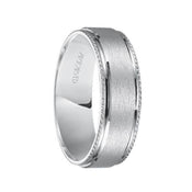 JAMES 14k White Gold Wedding Band Flat Raised Brushed Center Dual Rope Edge Accents - 7 mm - Larson Jewelers