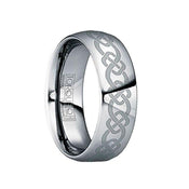 GLAUCIA Polished Tungsten Wedding Band with Thick Celtic Knot Engraving - 8mm - Larson Jewelers