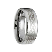 MARCELLUS Polished Tungsten Wedding Ring with Brushed Engraved Celtic Motif - 8mm - Larson Jewelers