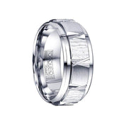 VINICIUS Brushed & Polished Flat Cobalt Ring with Beveled Step Edges & Carved Details - 9mm - Larson Jewelers