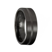 SHANG Torque Black Cobalt Wedding Band Brushed Finish Center Grooved Line Accent - 7 mm - Larson Jewelers