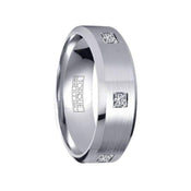 Brushed Cobalt Wedding Band with Polished Beveled Edges & 3 Diamonds - 7mm - Larson Jewelers