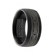 YOSHI Torque Black Cobalt Wedding Band Matte Finish Center Laser Celtic Pattern - 9 mm - Larson Jewelers