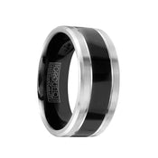 ZANGIEF Torque Black Cobalt Wedding Band Polished Finish Dual Center Grooves Beveled Edges - 9 mm - Larson Jewelers