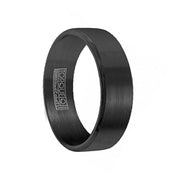 Torque Black Cobalt Flat Wedding Band Brushed Finish Design Beveled Polished Edges - 7 mm - Larson Jewelers