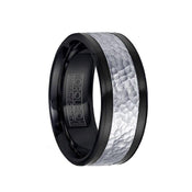 Hammered 14k White Gold Black Cobalt Men’s Wedding Band - 7.5mm & 9mm - Larson Jewelers