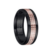 Polished Black Cobalt Men’s Wedding Band with Grooved 14k Rose Gold Inlay - 7.5mm - Larson Jewelers