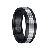 Grooved 14k White Gold Inlaid Polished Black Cobalt Men’s Ring - 7.5mm - Larson Jewelers