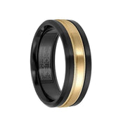 14k Yellow Gold Inlaid Black Cobalt Wedding Band with Milgrain Accents - 7.5mm - Larson Jewelers