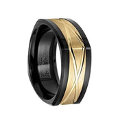 Soft Squared Polished Black Cobalt Wedding Band with Grooved 14k Yellow Gold Inlay - 9mm - Larson Jewelers