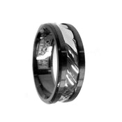 Hammered 14k White Gold Inlaid Black Cobalt Men’s Wedding Ring - 7.5mm - Larson Jewelers