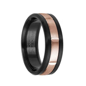 Brushed Black Cobalt & 14k Rose Gold Inlaid with Cuts Men’s Wedding Ring - 7.5mm - Larson Jewelers