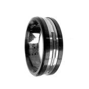 Grooved 14k White Gold Inlaid Black Cobalt Men’s Wedding Ring - 7.5mm - Larson Jewelers