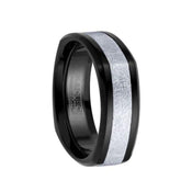 14k White Gold Wire Brushed Inlaid Polished Black Cobalt Men’s Squared Wedding Ring - 7.5mm - Larson Jewelers