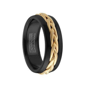 Polished Black Cobalt Men’s Wedding Band with Braided 14k Yellow Gold Center - 7.5mm - Larson Jewelers