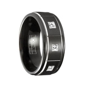 RAIDEN Torque Black Cobalt Brushed Wedding Band Center Dual Grooves with Diamond Accents Round Edges - 9 mm - Larson Jewelers