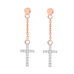 10K Rose Gold 1/20 Ct.Tw.Diamond Cross Earrings - Larson Jewelers