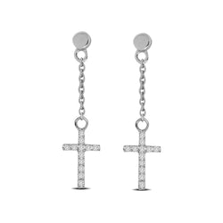 10K White Gold 1/20 Ct.Tw.Diamond Cross Earrings - Larson Jewelers