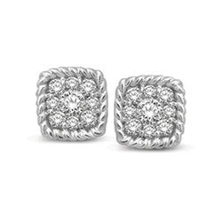 14K White Gold 1/5 Ctw Diamond Square Flower Stud Earrings - Larson Jewelers