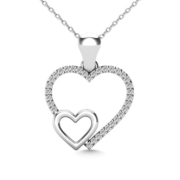 10K White Gold 1/20 Ctw Diamond Double Heart Pendant - Larson Jewelers