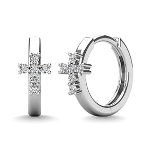 10K White Gold 1/8 Ctw Diamond Cross Hoop Earrings - Larson Jewelers