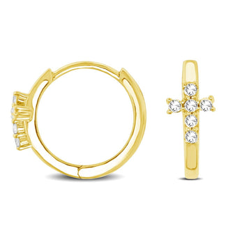 10K Yellow Gold 1/8 Ctw Diamond Cross Hoop Earrings - Larson Jewelers