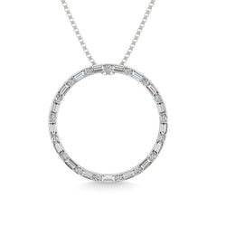 Diamond 1/5 Ct.Tw. Round and Baguette Cut Open Circle Pendant in 10K White Gold - Larson Jewelers